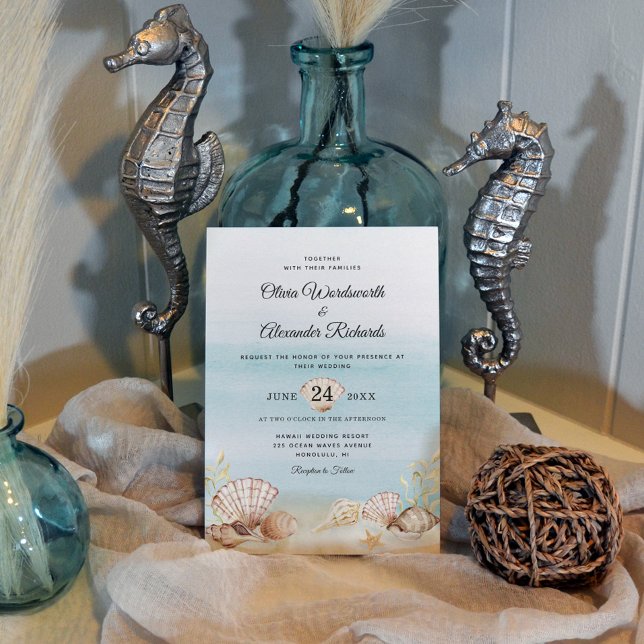 Beach Ocean Tropical Watercolor Wedding Invitation (Creator Uploaded)