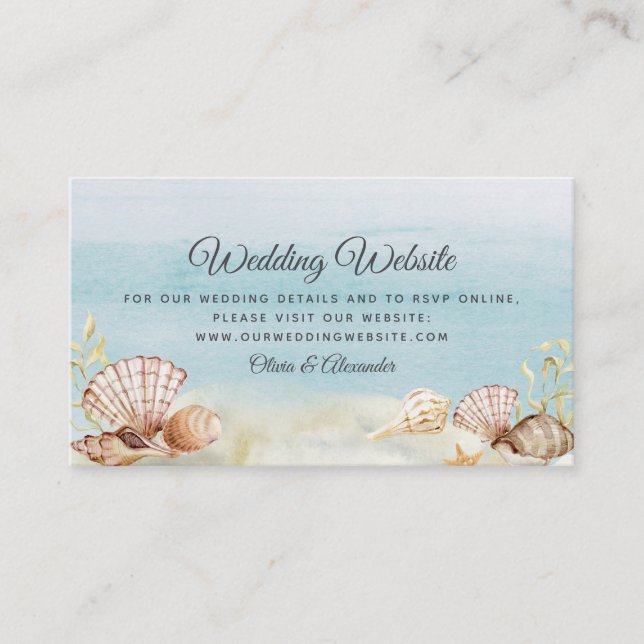 Beach Ocean Tropical Watercolor Wedding Website Enclosure Card (Front)
