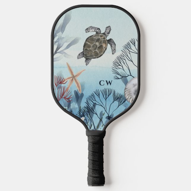 Beach Ocean Turtle Monogrammed Pickleball Paddle (Front)