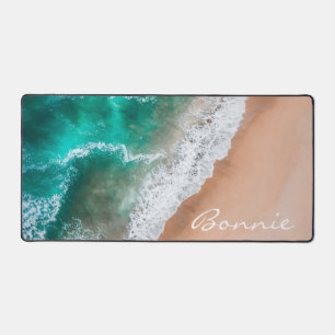 Beach ocean water on seashore sand tropical summer desk mat