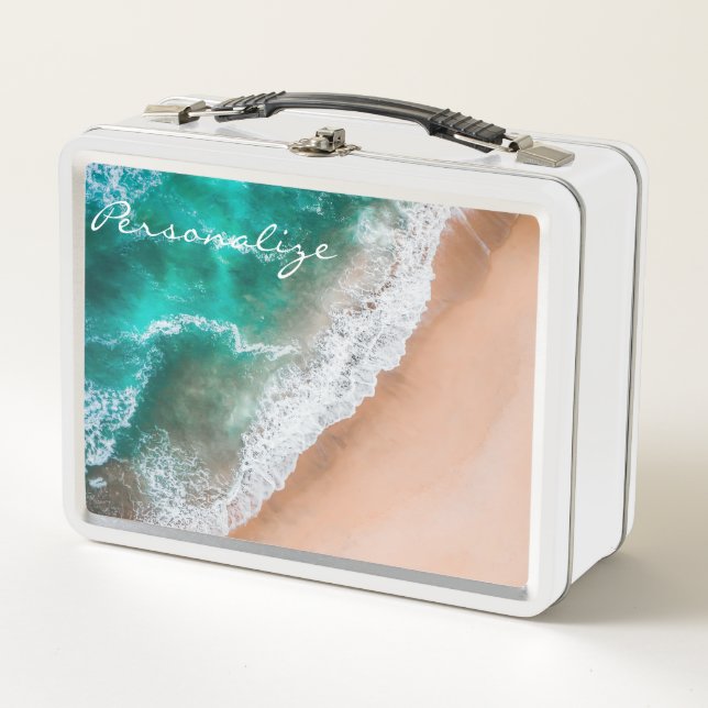 Beach ocean water on seashore sand tropical summer metal lunch box (Front)
