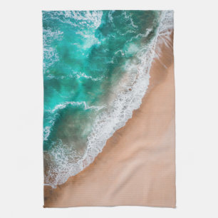 Beach ocean water on seashore sand tropical summer tea towel