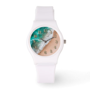 Beach ocean water on seashore sand tropical summer watch