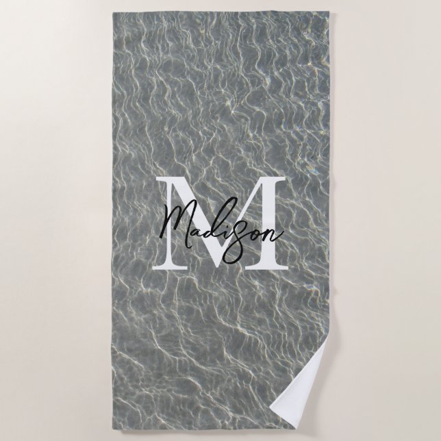 Beach Ocean Water Ripples & Sand Monogrammed  Towel (Front)