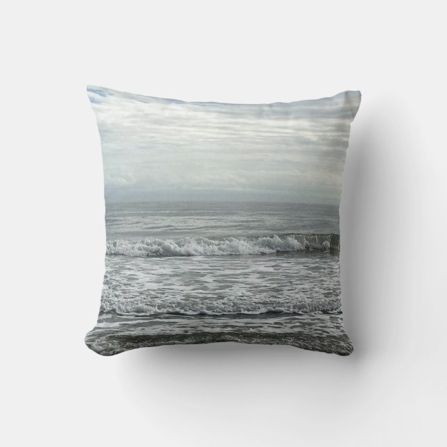 Beach Ocean Water Sky Blue White Grey Cute Coastal Cushion (Front)