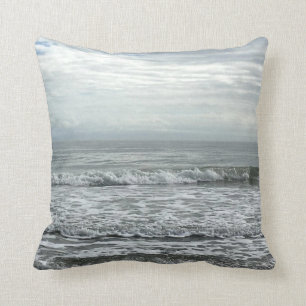 Beach Ocean Water Sky Blue White Grey Cute Coastal Cushion