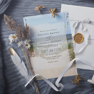 Beach Ocean Watercolor Elegant QR Code Wedding Invitation