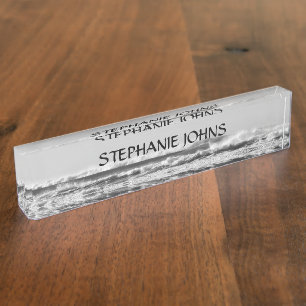 Beach Ocean Wave Monogram Name Water Black White Nameplate