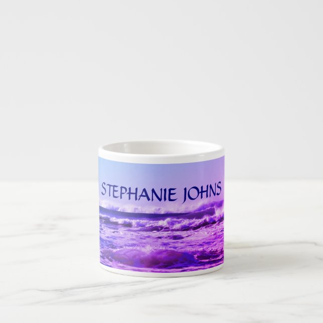 Beach Ocean Wave Monogrammed Name Water Pink Ombre Espresso Cup (Front)