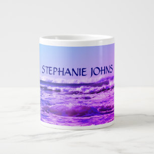 Beach Ocean Wave Monogrammed Name Water Pink Ombre Large Coffee Mug