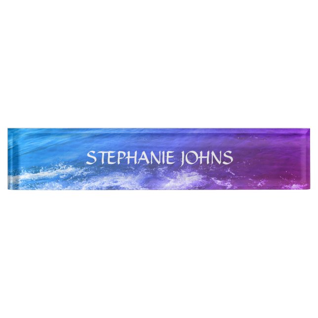 Beach Ocean Wave Monograms Custom Name Artsy Nameplate (Front)