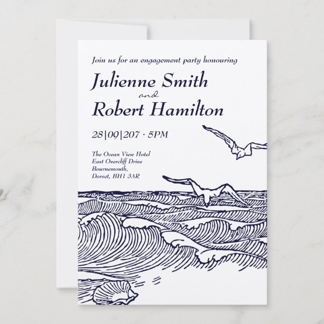 Beach Ocean Waves Engagement Party Rustic Invitation (Front)