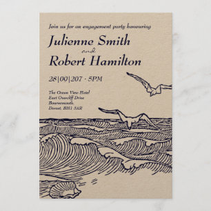 Beach Ocean Waves Engagement Party Rustic Invitation