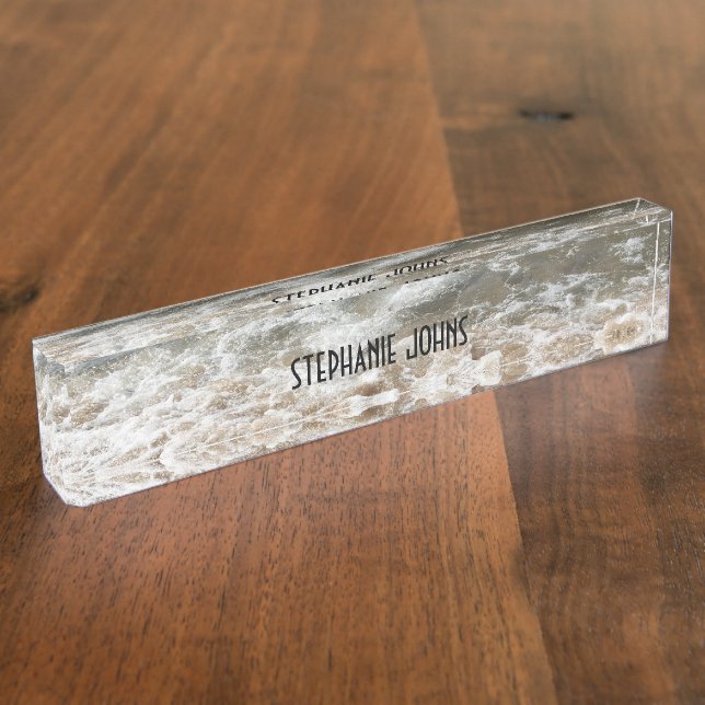 Beach Ocean Waves Monogram Custom Name Water Photo Nameplate (Side)