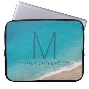Beach Ocean Waves Teal Personalised Laptop Sleeve