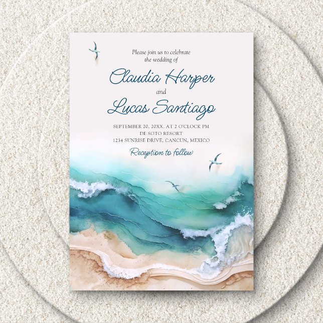 Beach Ocean Waves Wedding Invitation (Creator Uploaded)