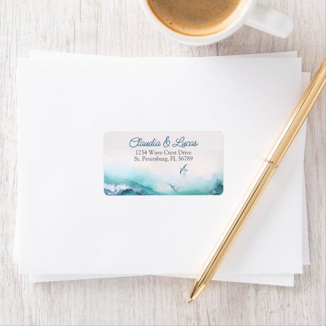 Beach Ocean Waves Wedding Label (Insitu)