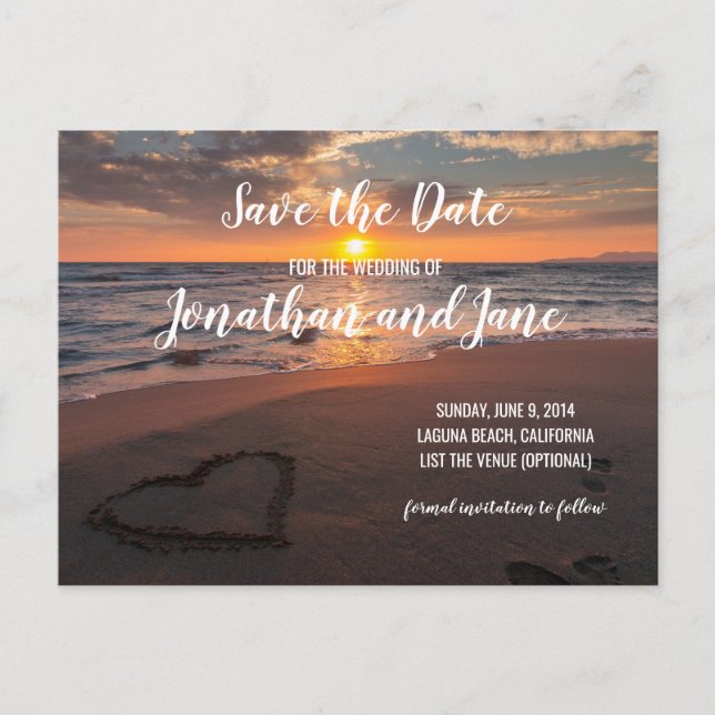 Beach Ocean Wedding Heart Save the Date Announcement Postcard (Front)