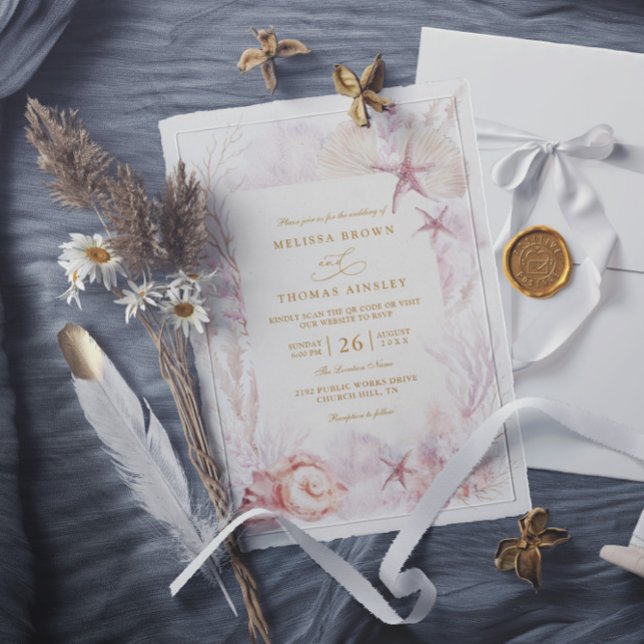 Beach Ocean Wedding Tropical Chic QR Code Wedding Invitation (Creator Uploaded)