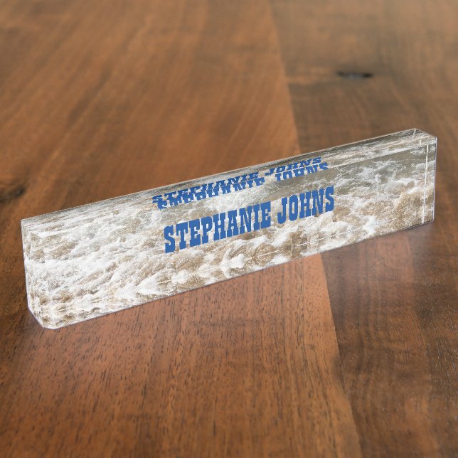 Beach Ocean White Waves Monogram Blue Custom Name  Nameplate (Side)