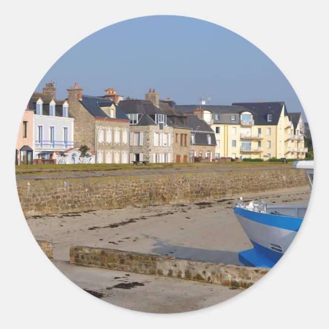 Beach of Saint-Vaast-la-Hougue in France Classic Round Sticker (Front)
