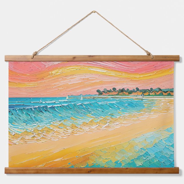 Beach Oil Painting Digital Art 1 Hanging Tapestry (Front)