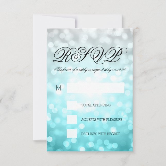 Beach Ombre Bokeh Lights Elegant Wedding RSVP (Front)