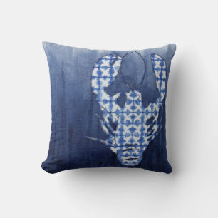 Beach Ombre Watercolor Shibori Navy Blue Lobster Cushion