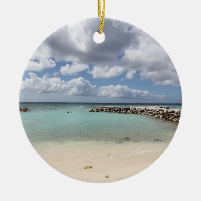 Beach on De Palm Island - Aruba Ceramic Ornament (Front)