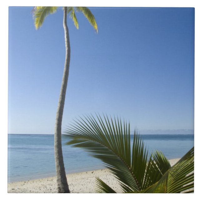 Beach on mainland Aitutaki, Cook Islands Tile (Front)