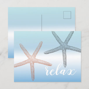 Beach Orange Blue Starfish Relax Postcard