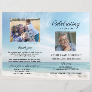 Beach Order of Service Funeral Photo Program
