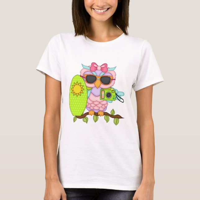 Beach Owl cartoon fun t-shirt (Front)