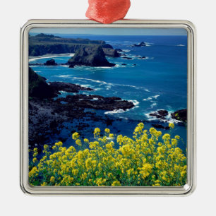 Beach Pacific Coastline Wildflowers Mendocino Metal Ornament
