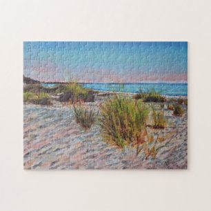 Beach Painting Florida Sand Pink Jigsaw Puzzle