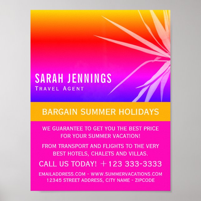 Beach Palm Leaf Silhouette, Travel Agent Advert Poster (Front)