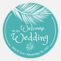 Beach Palm Leaf Turqoise Wedding Welcome