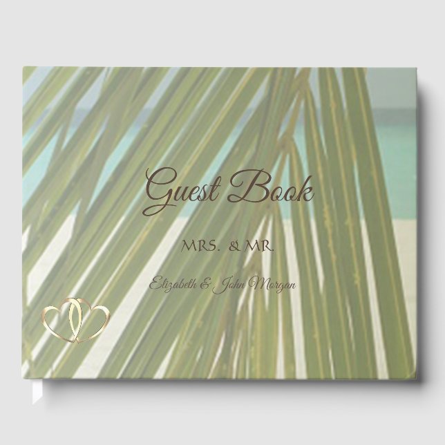 Beach Palm Leaves Hearts  Wedding Guest Book (Front)