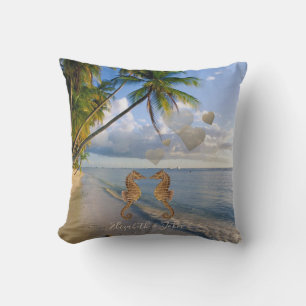 Beach,Palm,Seahorses In Love -Personalised Cushion