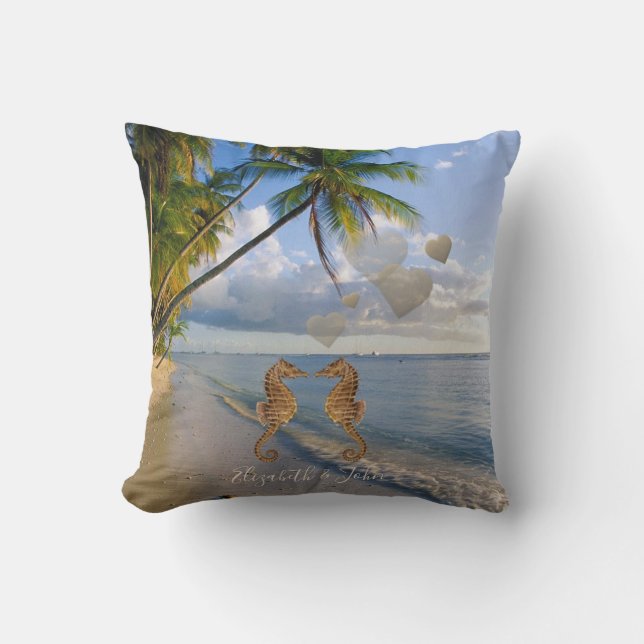 Beach,Palm,Seahorses In Love -Personalised Cushion (Front)
