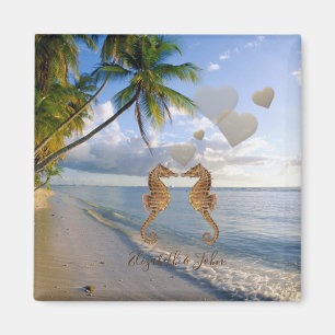 Beach,Palm,Seahorses In Love -Personalised Magnet