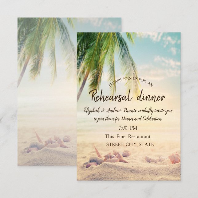 Beach,Palm,Seastar,Seashell Rehearsal Dinner Invitation (Front/Back)