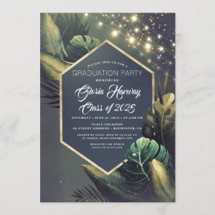 Beach Palm String Lights Graduation Invitation