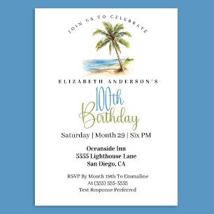Beach Palm Tree 100th Birthday Invitation