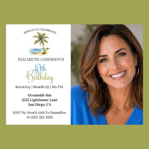 Beach Palm Tree 40th Birthday Photo Invitation