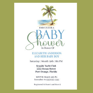 Beach Palm Tree Boy Baby Shower Invitation