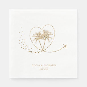 Beach Palm Tree Gold Tropical Destination Wedding Napkin