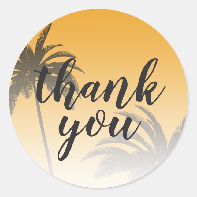 Beach Palm Tree Mellow Yellow Thank You Classic Round Sticker (Front)