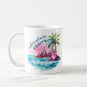 Beach Palm Tree Mountain View Adventure Awaits Coffee Mug