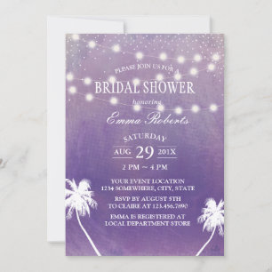 Beach Palm Tree Purple Watercolor Bridal Shower Invitation